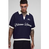 Tall kastiges geripptes Oversize Man Poloshirt - Blau - M, Blau von boohooman
