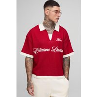 Tall kastiges geripptes Oversize Man Poloshirt - Rot - XL, Rot von boohooman