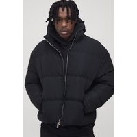 Tall kastige Man Steppjacke mit Trichterkragen in Schwarz - 2XL, Schwarz von boohooman