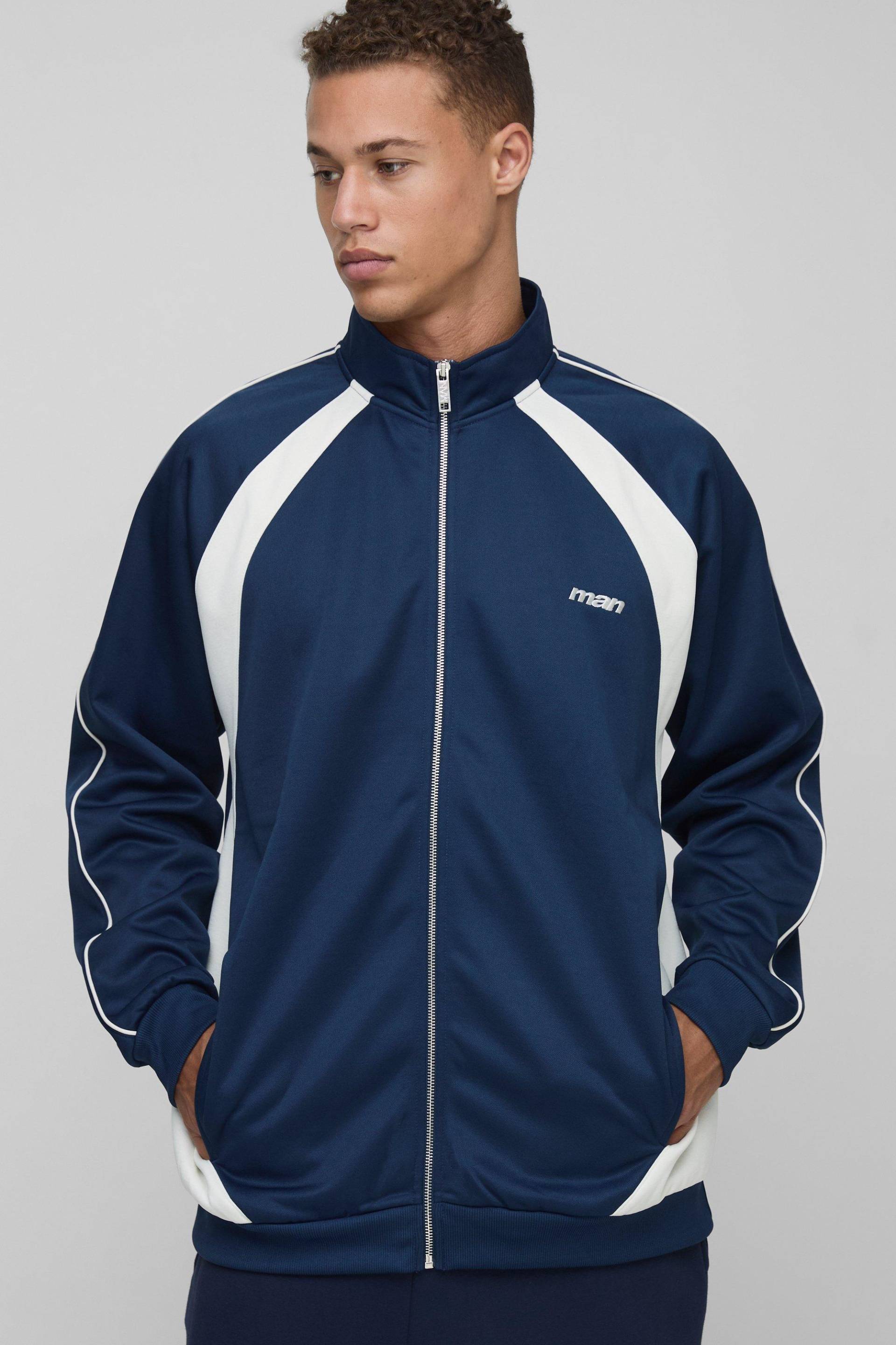 Tall Man Colorblock Trikot-Jacke mit Trichterkragen - Blau - L, Blau von boohooman