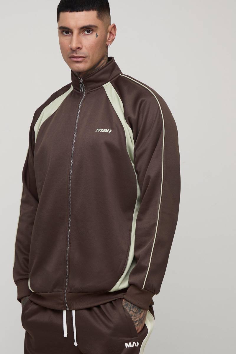 Tall Man Colorblock Trikot-Jacke mit Trichterkragen - Braun - L, Braun von boohooman