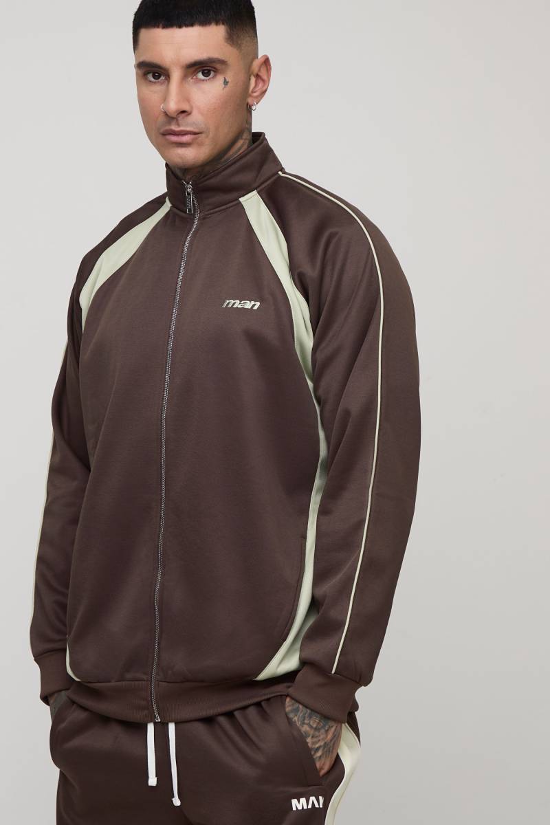 Tall Man Colorblock Trikot-Jacke mit Trichterkragen - Braun - S, Braun von boohooman