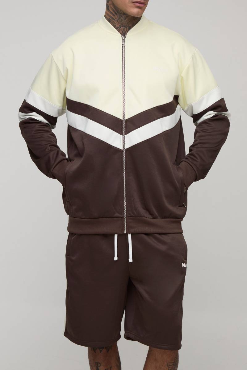 Tall Man Colorblock Trikot-Jacke mit Trichterkragen & Oversize Shorts - Braun - L, Braun von boohooman