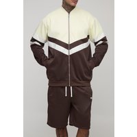 Tall Man Colorblock Trikot-Jacke mit Trichterkragen & Oversize Shorts - Braun - S, Braun von boohooman