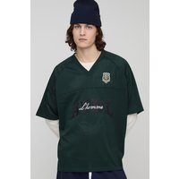 Tall Oversize Baseball-Hemd mit V-Ausschnitt - Grün - S, Grün von boohooman