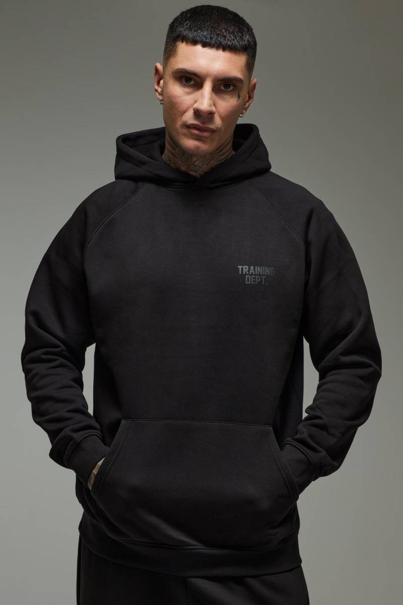 Tall Oversize Hoodie mit Man Active Training Dept Print - Schwarz - 2XL, Schwarz von boohooman