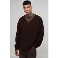 Tall Oversize Kontrast-Pullover mit V-Ausschnitt von boohooman