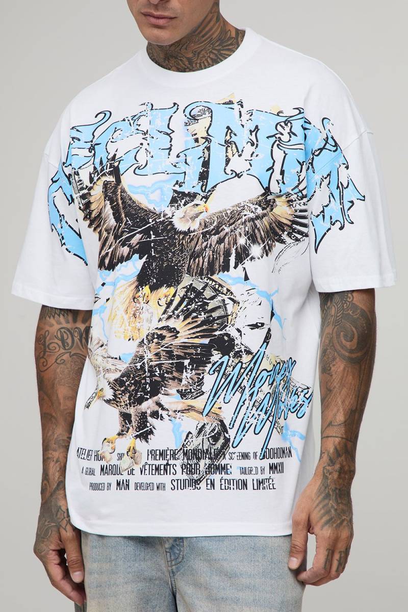 Tall Oversize Official Man T-Shirt mit Adler-Print - Weiß - M, Weiß von boohooman