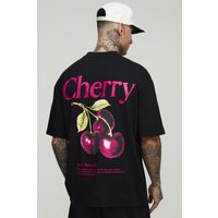 Tall Oversize T-Shirt mit Kirsch-Print - Schwarz - 2XL, Schwarz von boohooman