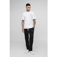 Tall Oversize T-Shirt mit Man-Stickerei & Oversize Trikot-Jogginghose - Weiß - 2XL, Weiß von boohooman