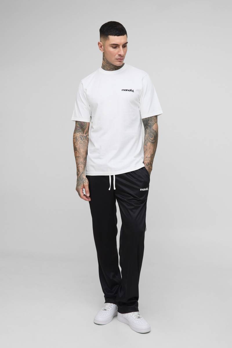 Tall Oversize T-Shirt mit Man-Stickerei & Oversize Trikot-Jogginghose - Weiß - L, Weiß von boohooman