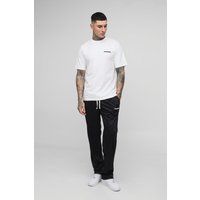 Tall Oversize T-Shirt mit Man-Stickerei & Oversize Trikot-Jogginghose - Weiß - M, Weiß von boohooman