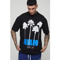 Tall Oversize T-Shirt mit Miami Palmen Print - Schwarz - M, Schwarz von boohooman