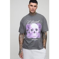 Tall Oversize T-Shirt mit Official Totenkopf-Print - Grau - M, Grau von boohooman