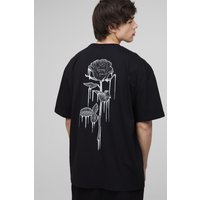 Tall Oversize T-Shirt mit floralem Print - Schwarz - M, Schwarz von boohooman