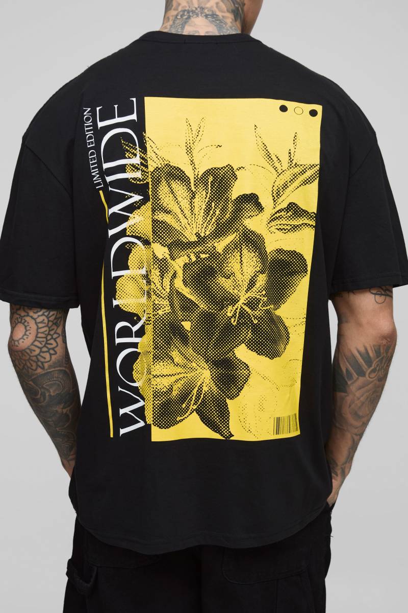 Tall Oversize T-Shirt mit floralem Worldwide-Print - Schwarz - M, Schwarz von boohooman
