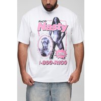 Tall Oversize T-Shirt mit lizenziertem Recycelten Print - Weiß - 2XL, Weiß von boohooman