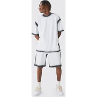 Tall Oversize T-Shirt & Shorts mit Spray-Waschung - Weiß - L, Weiß Tall Oversize T-Shirt & Shorts mit Spray-Waschung - Weiß - L, Weiß von boohooman