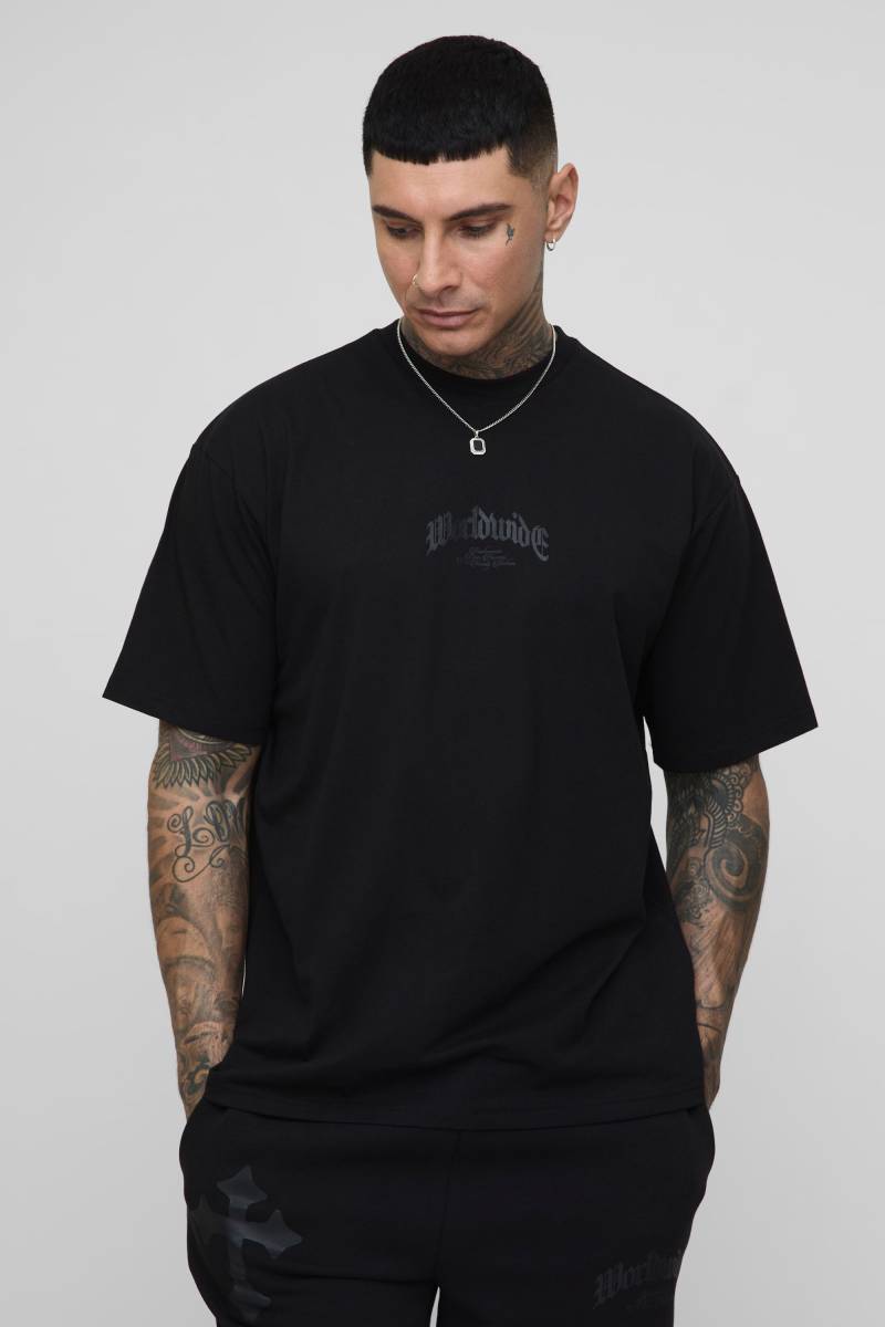 Tall Oversize T-Shirt & Shorts mit Worldwide Kreuz-Print von boohooman