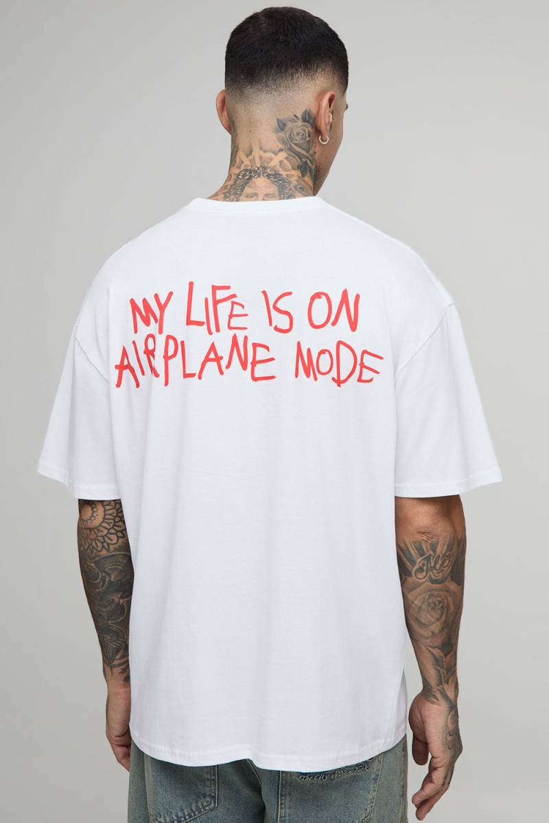 Tall Oversize T-Shirt mit Airplane Print Slogan - Weiß - 2XL, Weiß von boohooman