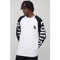 Tall langärmliges Oversize T-Shirt mit BM Gothic Print - Schwarz - L, Schwarz von boohooman