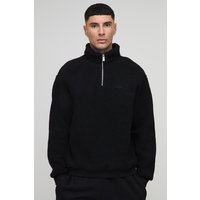 Tall Borg-Sweatshirt mit Bhm-Stickerei und Reißverschluss - Schwarz - L, Schwarz von boohooman