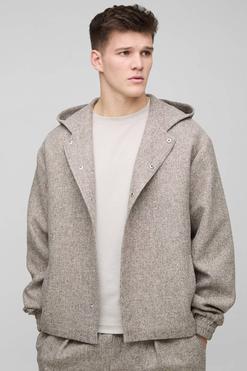 Tall Bouclee-Jacke mit Kapuze - Taupe - M, Taupe von boohooman