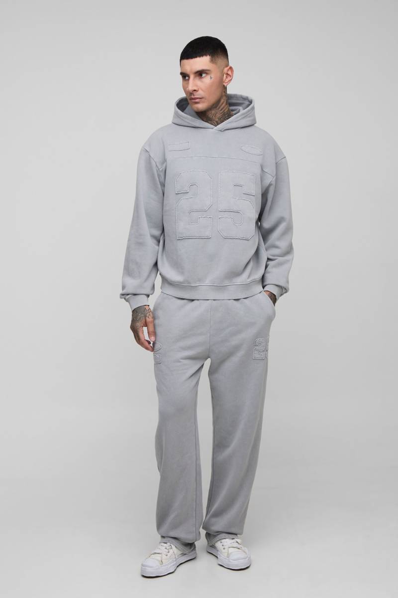 Tall kastiger Oversize Trainingsanzug mit Acid-Waschung - Grau - S, Grau von boohooman
