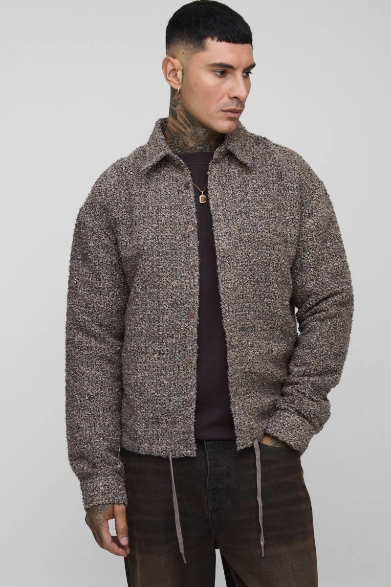 Tall kastiges Oversize Bouclee-Overshirt - Braun - L, Braun von boohooman