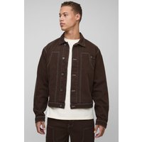 Tall Jeansjacke mit Kontrast-Naht - Braun - XL, Braun Tall Jeansjacke mit Kontrast-Naht - Braun - XL, Braun von boohooman