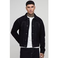 Tall Jeansjacke mit Kontrast-Naht - Schwarz - M, Schwarz Tall Jeansjacke mit Kontrast-Naht - Schwarz - M, Schwarz von boohooman