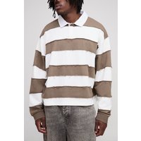 Tall langärmliges kastiges zerrissenes Oversize Rugby-Poloshirt - Braun - S, Braun von boohooman