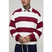 Tall langärmliges kastiges zerrissenes Oversize Rugby-Poloshirt - Burgund - S, Burgund von boohooman