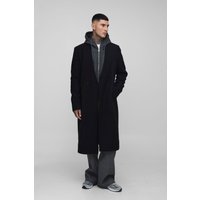 Tall zweireihiger kragenloser Oversize Mantel - Schwarz - L, Schwarz von boohooman