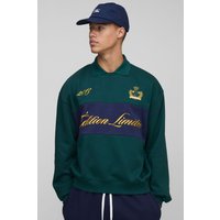 Tall kastiges Oversize Edition Sweatshirt mit Stickerei und Kragen - Grün - M, Grün von boohooman