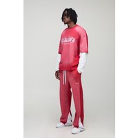 Tall Oversized Boxy Embossed Washed Faux Layer T-Shirt & Relaxed Jogger Set - Rot - M, Rot von boohooman
