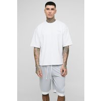 Tall kastiges besticktes Oversize Basketball T-Shirt & Shorts - Grau - M, Grau von boohooman