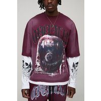 Tall kastiges Oversize T-Shirt - Rot - L, Rot von boohooman