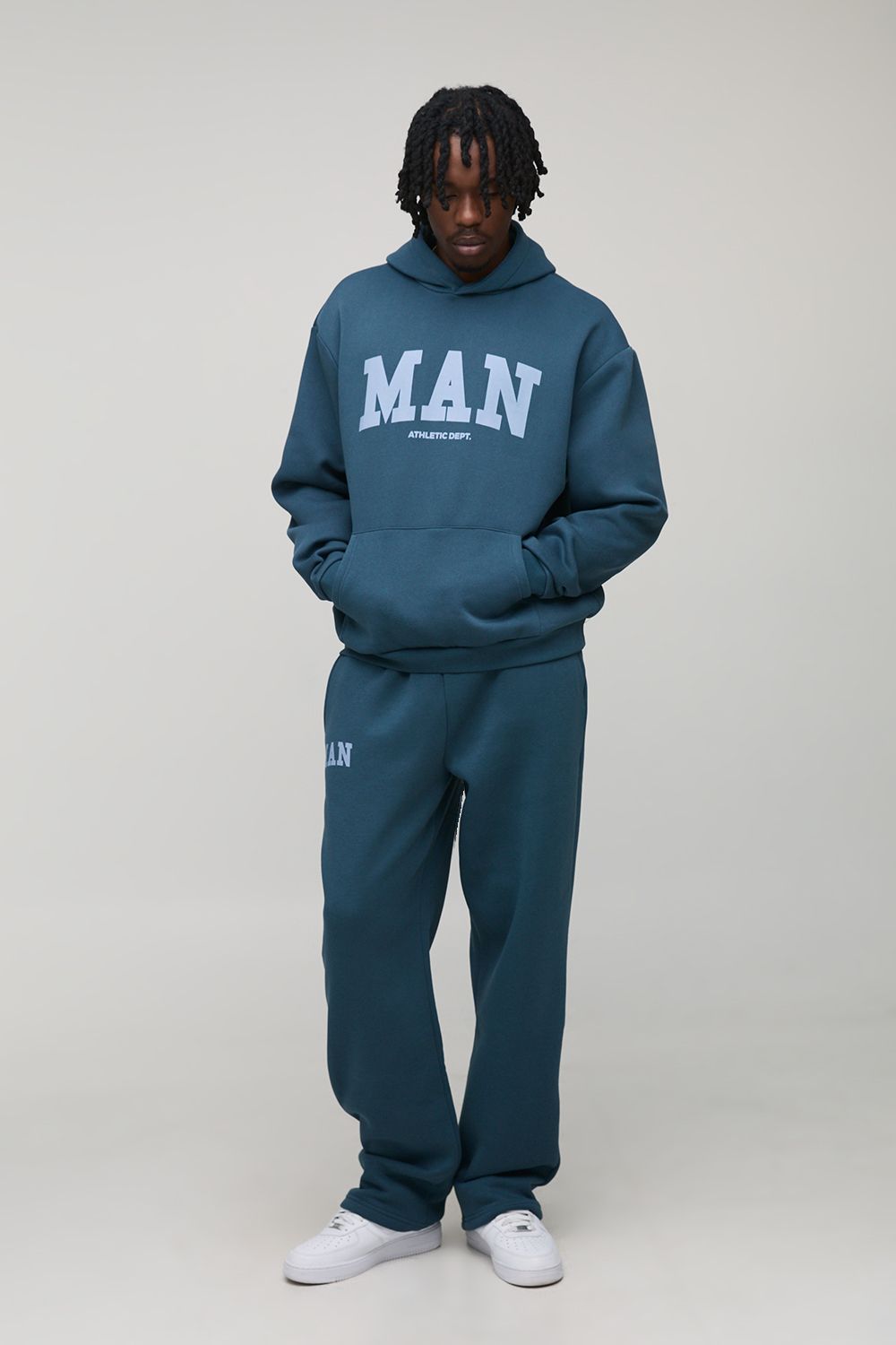 Tall Oversized Boxy Man Print Hoodie & Baggy Fit Jogger Tracksuit von boohooman