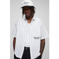 Tall gestreiftes Hemd mit Monte Carlo Stickerei - Weiß - M, Weiß von boohooman