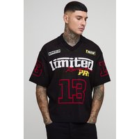 Tall kastiges Oversize Moto Jacquard Poloshirt - Schwarz - M, Schwarz von boohooman