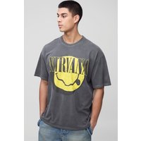 Tall Oversize T-Shirt mit lizenziertem Nirvana-Print - Grau - S, Grau Tall Oversize T-Shirt mit lizenziertem Nirvana-Print - Grau - S, Grau von boohooman