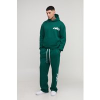 Tall Oversized Boxy OFCL Print Hoodie & Baggy Fit Extended Drawcord Jogger Tracksuit - Grün - S, Grün von boohooman