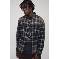 Tall Oversized Boxy Official Distressed check Check Shirt von boohooman