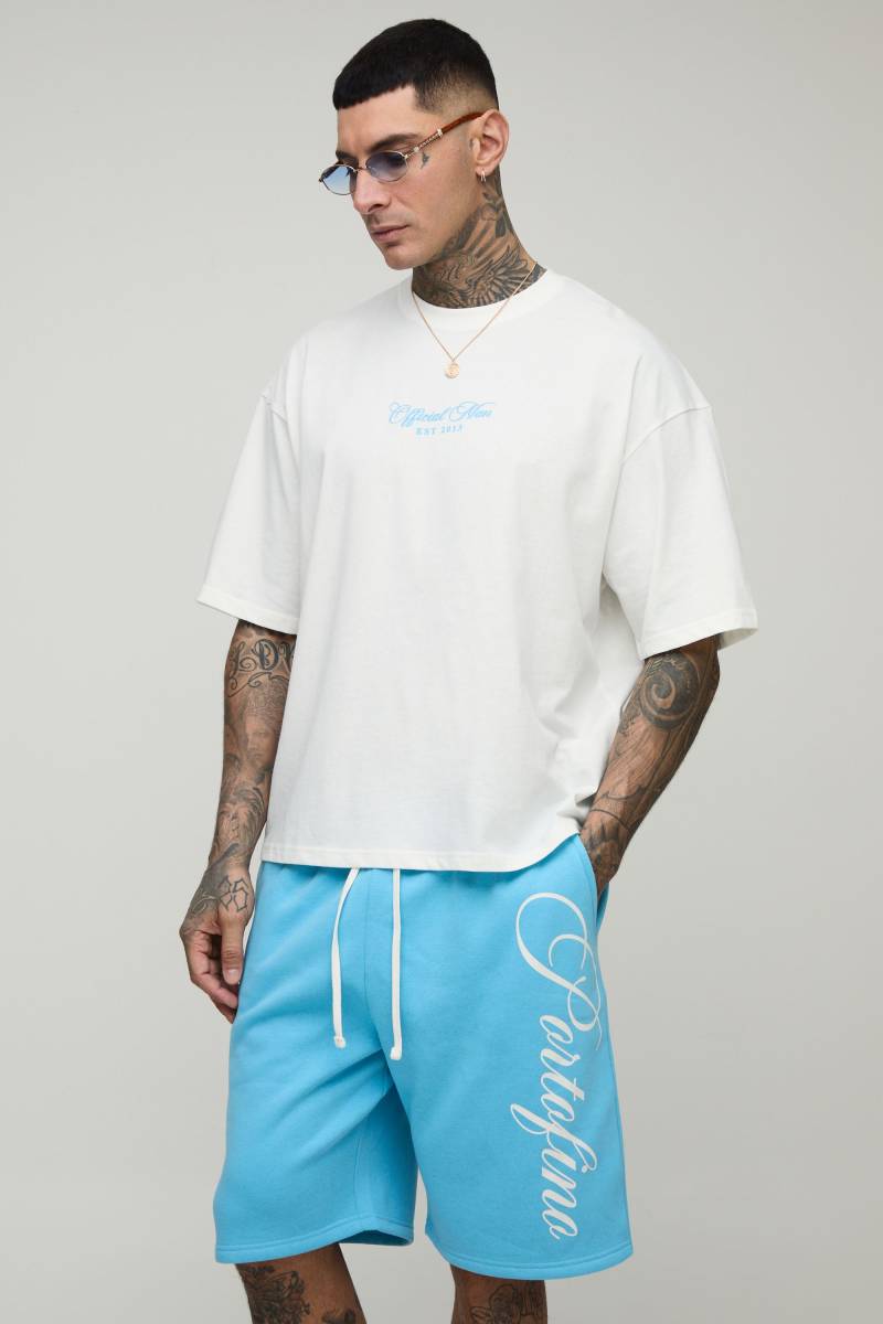 Tall kastiges Oversize T-Shirt mit Official Man Print & lockere Shorts - Weiß - XL, Weiß Tall kastiges Oversize T-Shirt mit Official Man Print & lockere Shorts - Weiß - XL, Weiß von boohooman