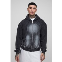 Tall kastiger Oversize Hoodie mit Reißverschluss - Schwarz - XL, Schwarz von boohooman