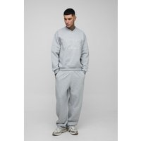 Tall kastiger Oversize Sweatshirt-Trainingsanzug mit V-Ausschnitt und Applikation - Grau - XL, Grau von boohooman