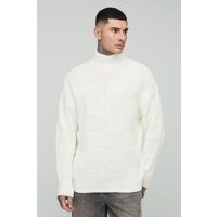 Tall karierter Oversize Pullover mit Trichterkragen - Ecru - 2XL, Ecru von boohooman