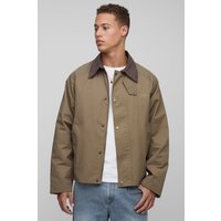 Tall bestickte Jacke mit Cord-Kragen - Grau - L, Grau von boohooman