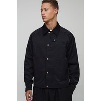 Tall bestickte Jacke mit Cord-Kragen - Schwarz - 2XL, Schwarz von boohooman